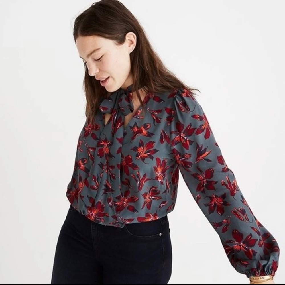 Madewell Silk blouse tie-neck wrap blouse in Winter Orchid